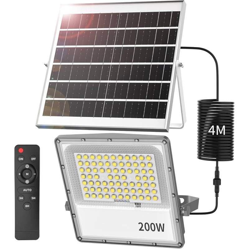 Projecteur LED SOLAIRE 100W 6500K AVEC PANNEAU DEPORTEE + TELECOMMANDE - PROTEC - LED-D-SOL-FL 100W