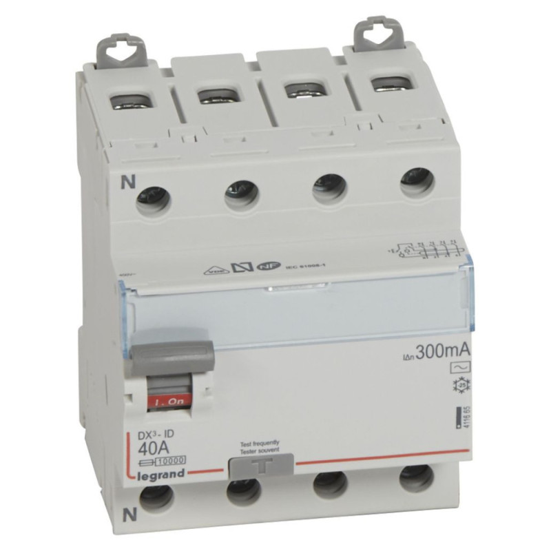 Interrupteur différentiel DX³-ID à vis - 4P 400V~ 40A typeAC 300mA - Legrand - 411665