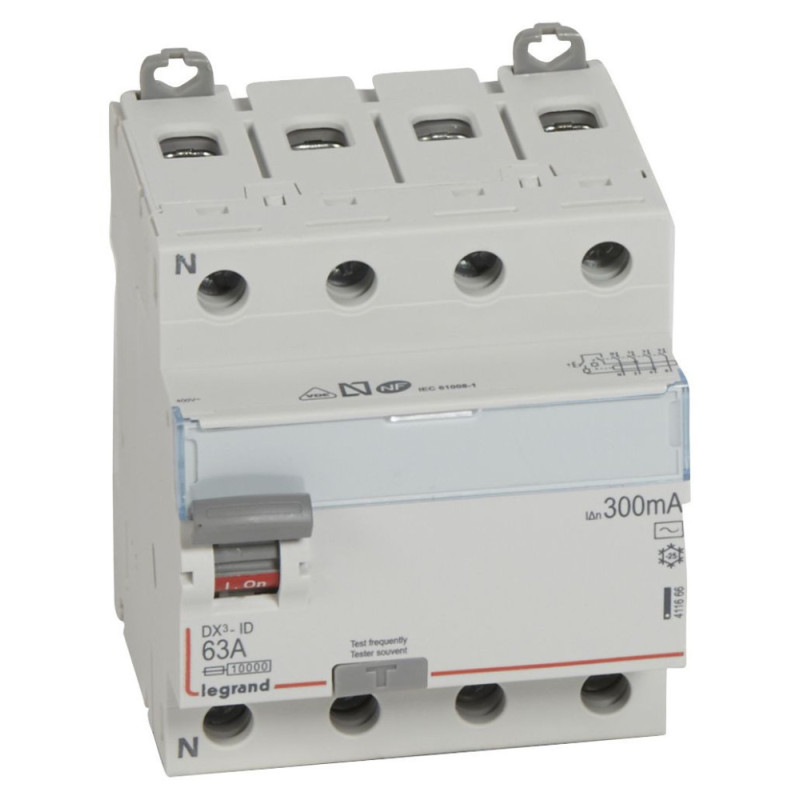 Interrupteur différentiel DX³-ID à vis - 4P 400V~ 63A typeAC 300mA - Legarnd - 411666 Interrupteur différentiel DX³-ID à vis - 4P 400V~ 63A typeAC 300mA - Legarnd - 411666