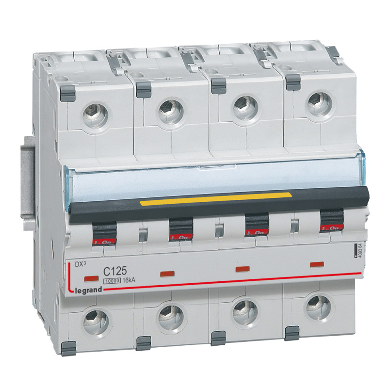Disjoncteur DX³10000 16kA arrivée haute et départ bas à vis 4P - 400V~ - 125A - courbe C - 6 modules - Legrand - 409364 Disjoncteur DX³10000 16kA arrivée haute et départ bas à vis 4P - 400V~ - 125A - courbe C - 6 modules - Legrand - 409364