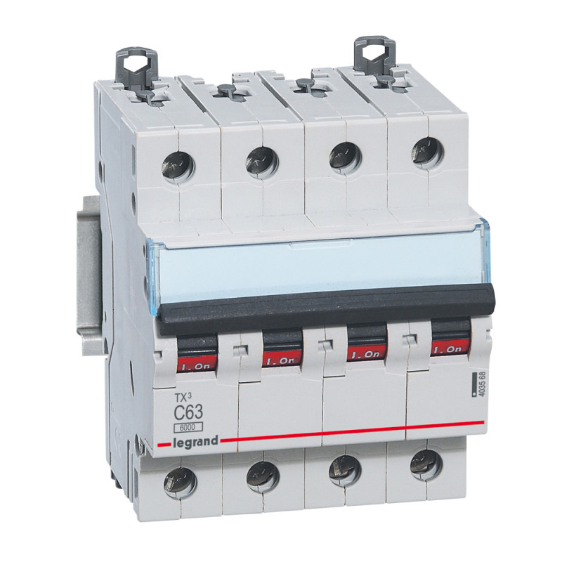 Disjoncteur TX³ 6000A/6kA 4P C63 400V - 4 modules - Legrand - 403568