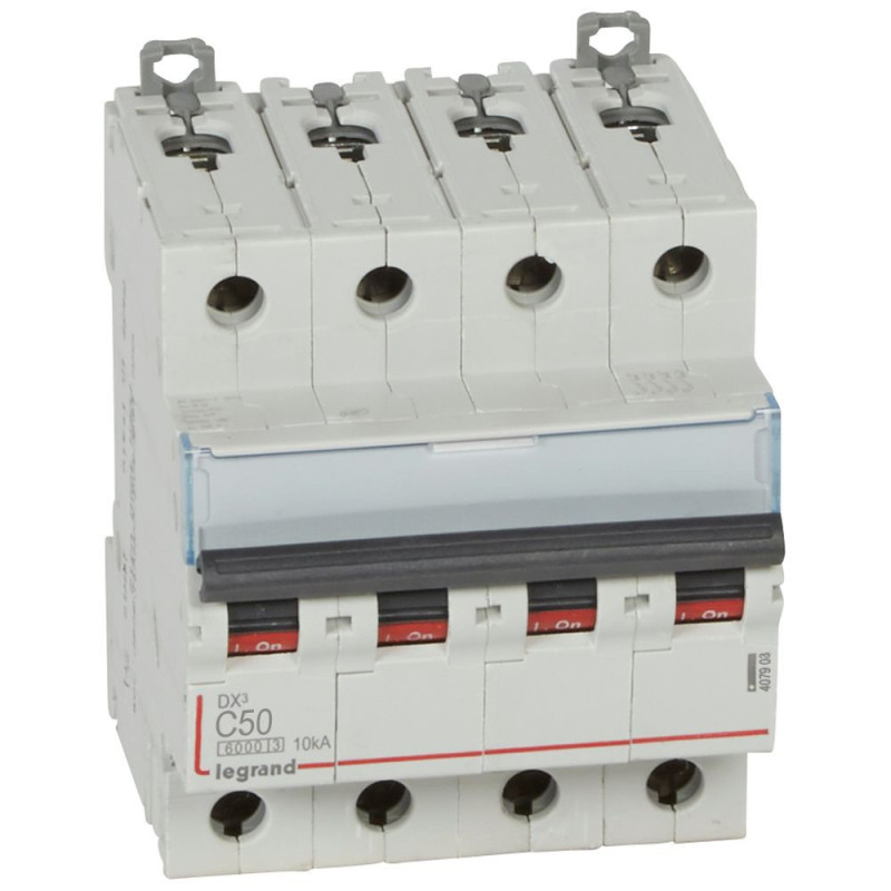 Disjoncteur DX³6000 10kA arrivée haute et départ bas à vis 4P 400V~ - 50A - Legrand - 407903