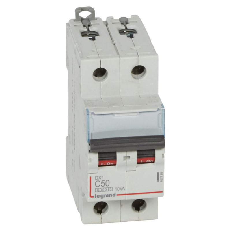 Disjoncteur DX³6000 10kA arrivée haute et départ bas à vis 2P 230V~ à 400V~ - 40A - courbe C - 2 modules - Legrand - 407788