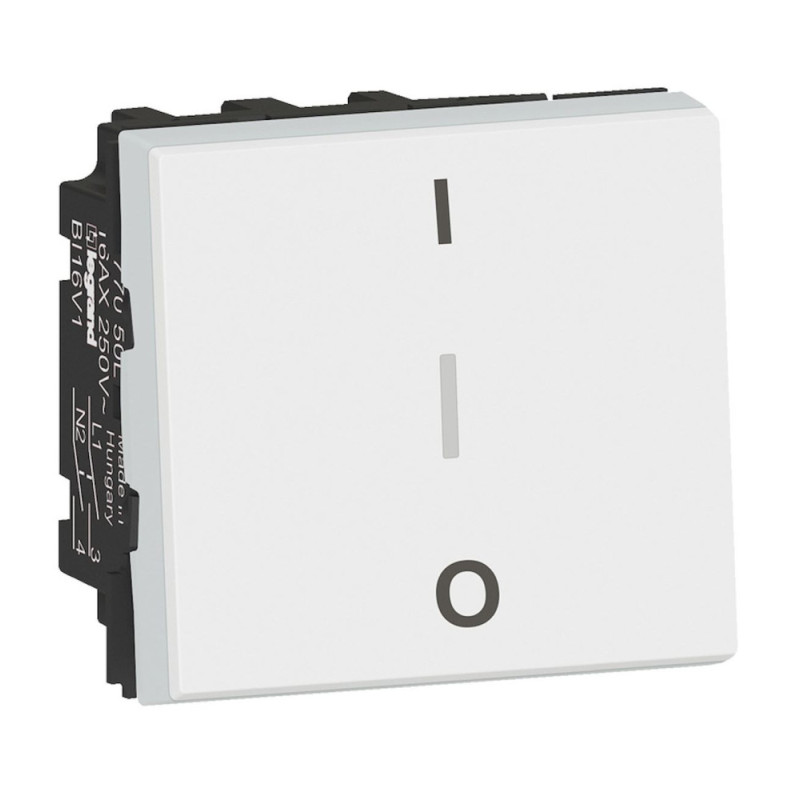 Interrupteur bipolaire avec borne pour repiquage neutre 10AX 250V~ 2 modules - blanc Mosaic - Legrand - 077050L
