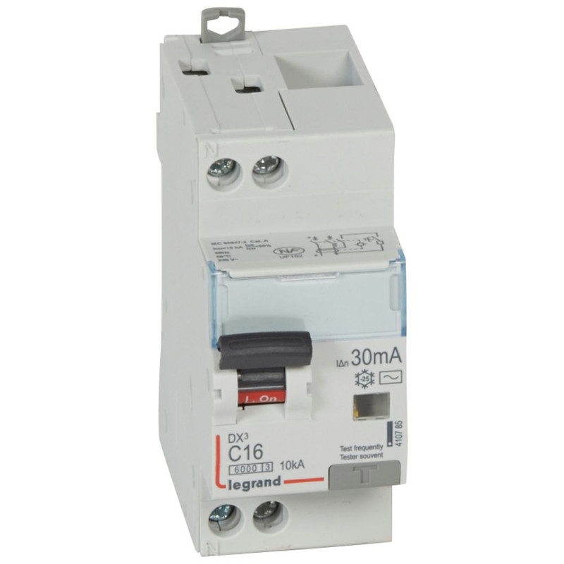 Disjoncteur différentiel monobloc DX³6000 10kA arrivée haute et départ bas à vis U+N 230V~ - Legrand - 410785