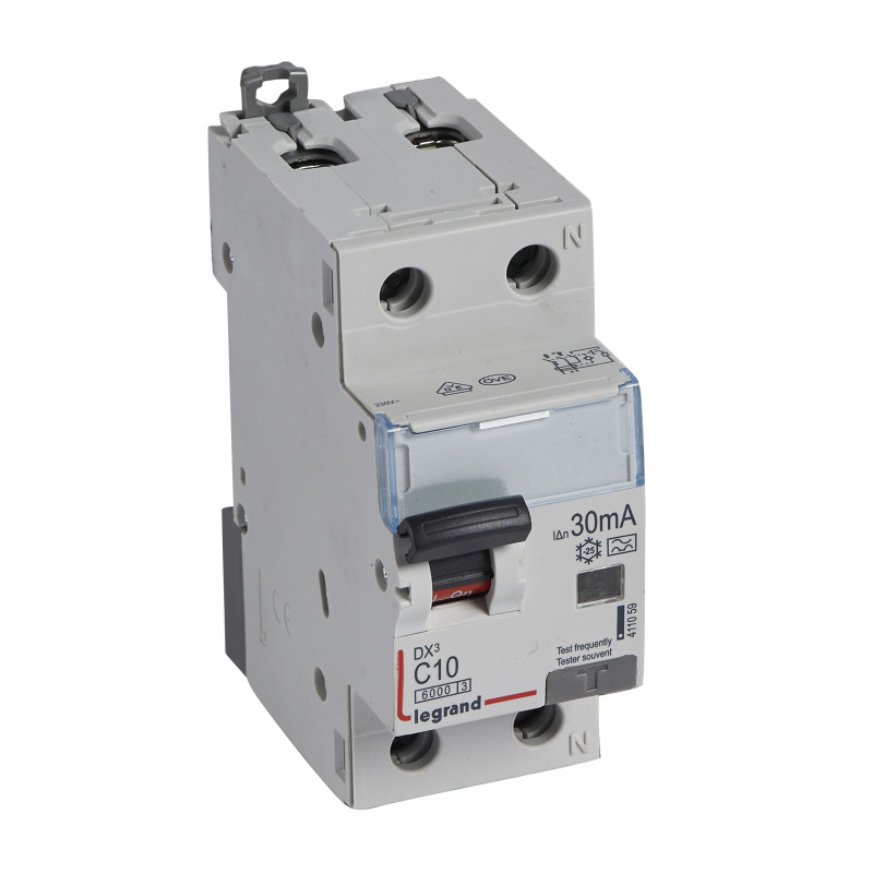 Disjoncteur différentiel DX³ PhN 30mA C10 A 6000/6kA - 2 modules - Legrand - 411059