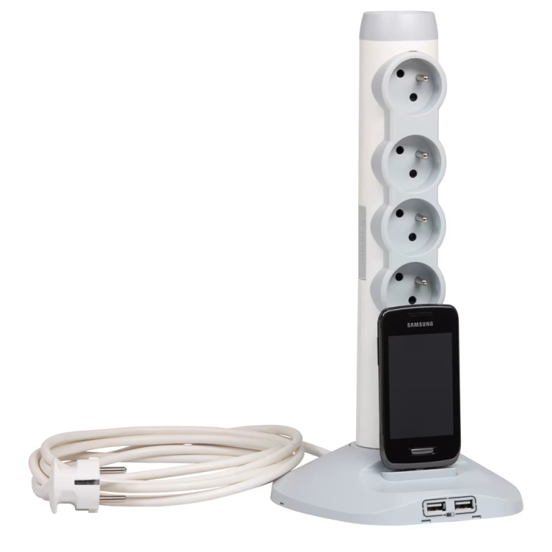 Tour multiprise 4 prises 2 ports USB dock micro USB parafoudre cable 2M - Legrand - 050014