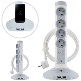 Tour multiprise 4 prises 2 ports USB dock micro USB parafoudre cable 2M - Legrand - 050014