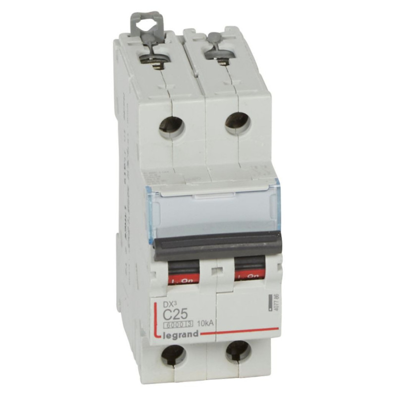 Disjoncteur DX³6000 10kA arrivée haute et départ bas à vis 2P 230V~ à 400V~ - 25A - courbe C - 2 modules - Legrand - 407786 Disjoncteur DX³6000 10kA arrivée haute et départ bas à vis 2P 230V~ à 400V~ - 25A - courbe C - 2 modules - Legrand - 407786