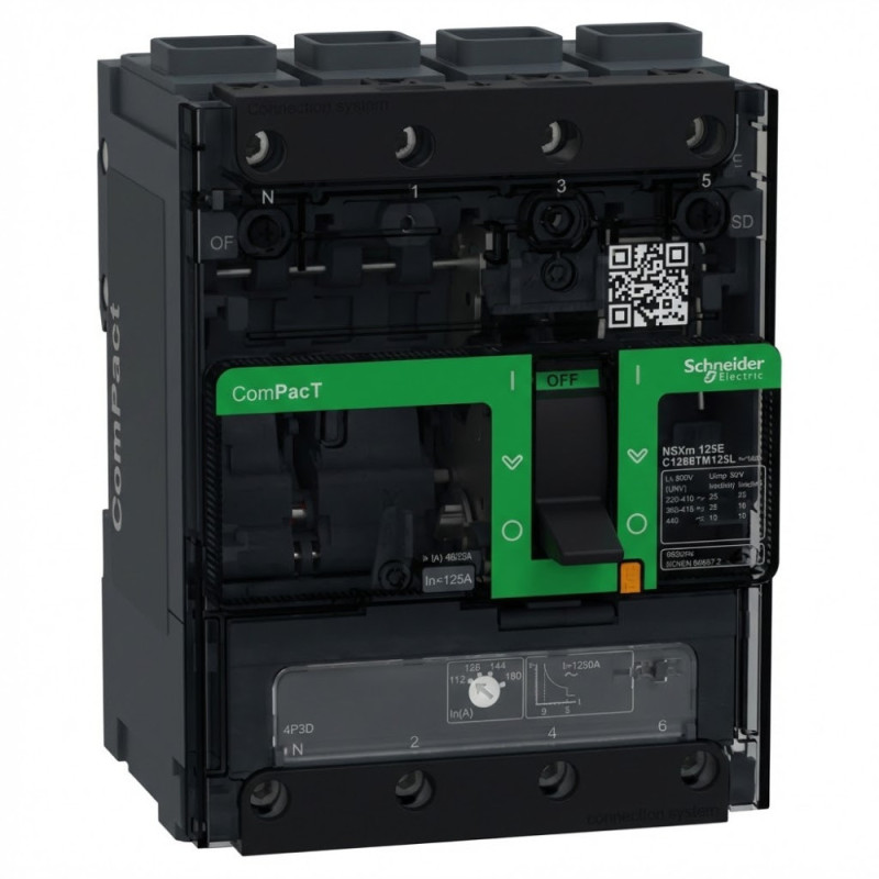 Disjoncteur, Compact NSXm 160E, 16 kA/415 VCA, déclencheur TMD 125 A, cosses d'Everlink - SCHNEIDER - C12E6TM125L