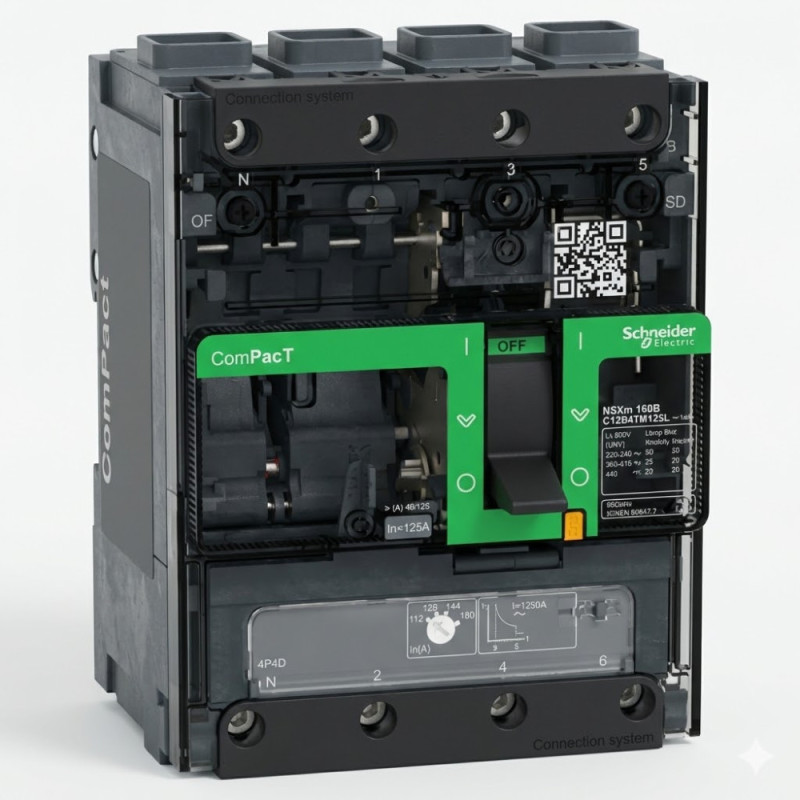 Disjoncteur ComPacT NSXm B (25 kA à 415 VAC), 4P 4d, 125A déclencheur TMD, connecteurs EverLink - SCHNEIDER - C12B4TM125L