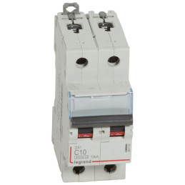 Disjoncteur DX³6000 10kA arrivée haute et départ bas à vis 2P 230V~ à 400V~ - 10A - courbe C - 2 modules - Legrand - 407782