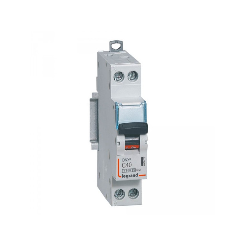 Disjoncteur Phase+Neutre DNX³4500 6kA arrivée et sortie borne à vis - 1P+N 230V~ 40A courbe C - 1 module - Legrand - 406873