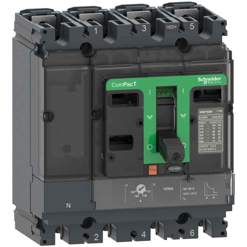 Disjoncteur - TM-D 63A - 4P3D - 70kA - montage fixe - ComPacT NSX100H - SCHNEIDER ELECTRIC - C10H6TM063