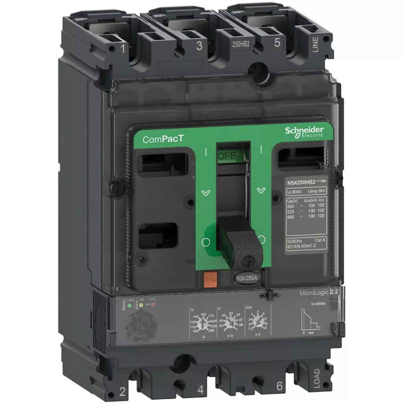 Disjoncteur - TM-D 80A - 3P3D - 70kA - montage fixe - ComPacT NSX100H - SCHNEIDER ELECTRIC - C10H3TM080