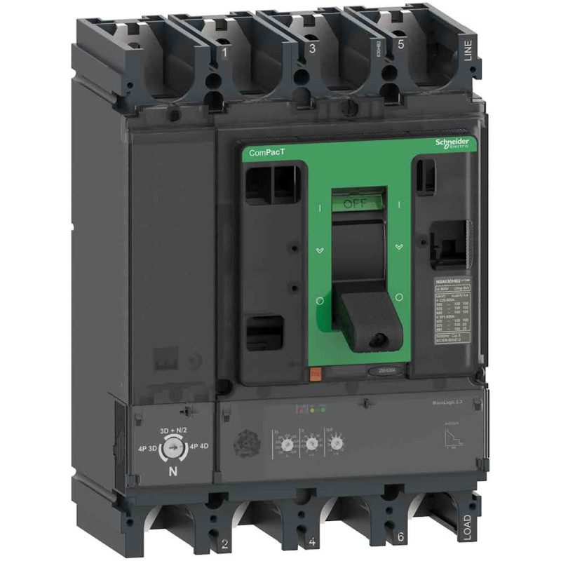 Disjoncteur - 2.3 630A - 4P4D - 50kA MicroLogic - fixe - ComPacT NSX630N - SCHNEIDER ELECTRIC - C63N42D630