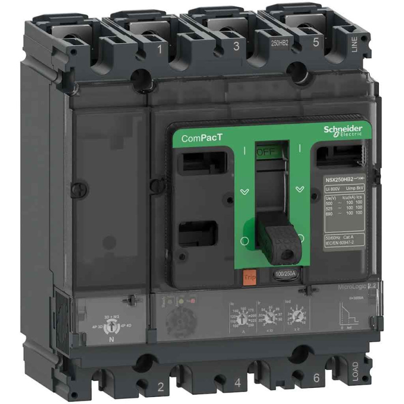 Disjoncteur - 2.2 250A - 4P4D - 50kA MicroLogic - montage fixe - ComPacT NSX250N - SCHNEIDER ELECTRIC - C25N42D250