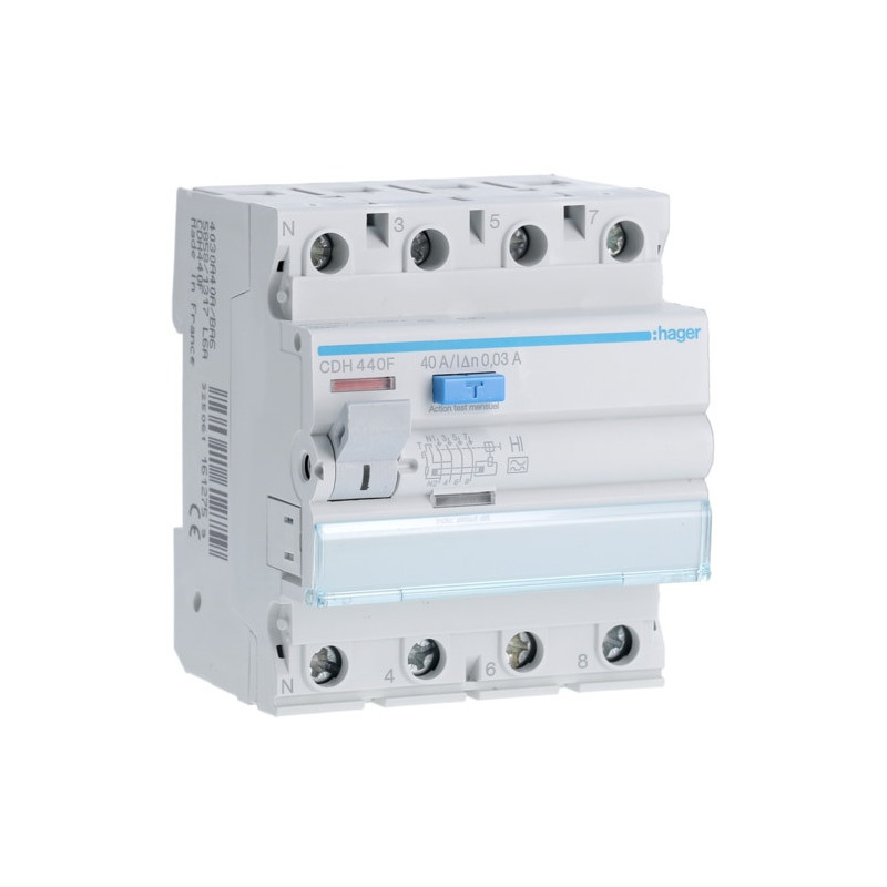Interrupteur Differentiel 4poles 40a 30ma Hi - Hager - CDH440F