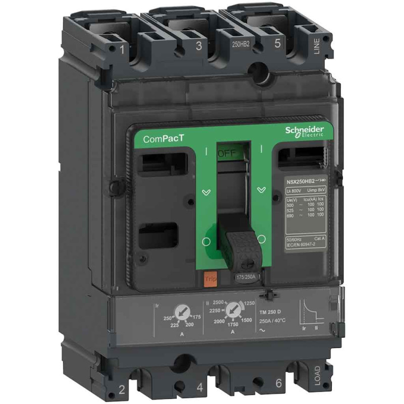 Disjoncteur - TM-D 200A - 3P3D - 36kA - montage fixe - ComPacT NSX250F - SCHNEIDER ELECTRIC - C25F3TM200