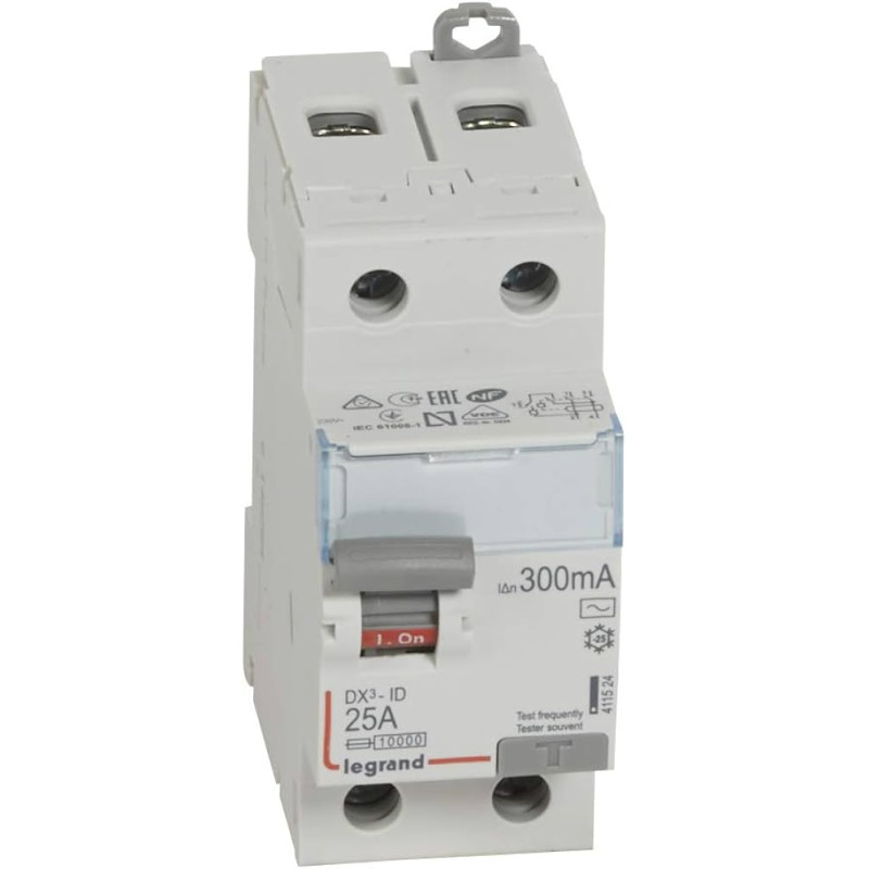 Interrupteur différentiel DX³-ID à vis - 2P 230V~ 25A typeAC 30mA - Legrand - 411504