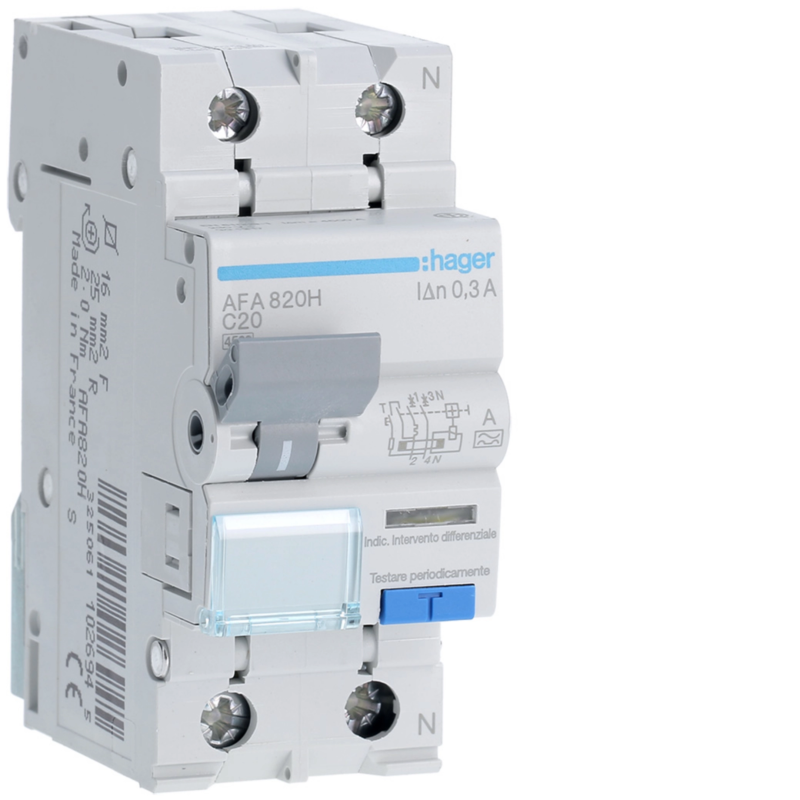 DPN DIFFÉRENTIEL 4,5/6kA PH+N 20A 30mA - HAGER - ADC820F