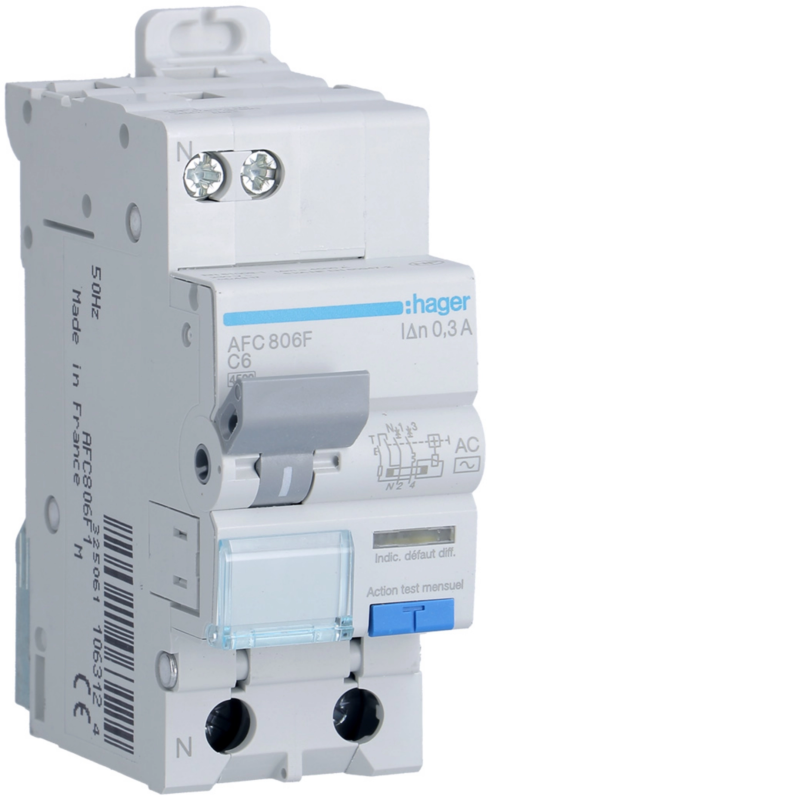 DPN DIFFÉRENTIEL 4,5/6kA PH+N 6A 300mA - HAGER - AFC806F
