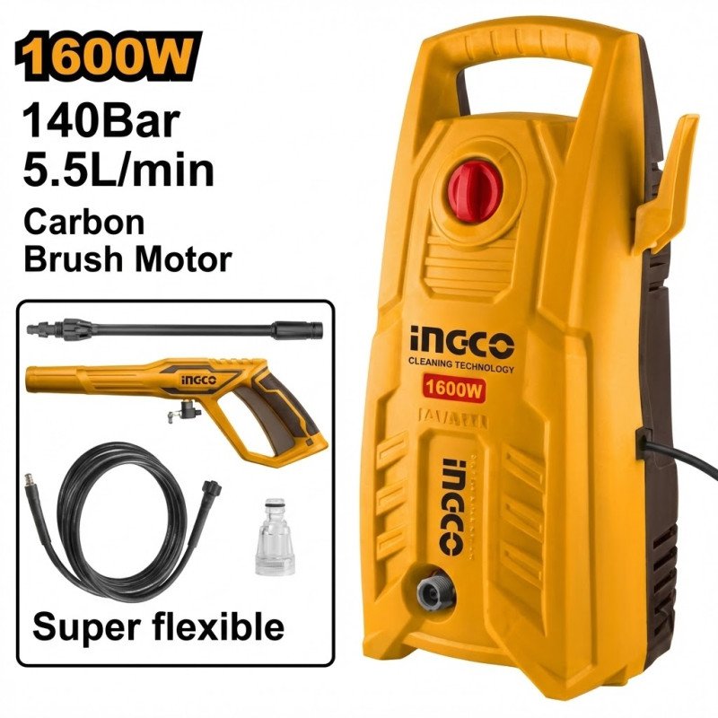 Nettoyeur à haute pression 1600W/140BAR-5,5L/MIN - Ingco - HPWR16008