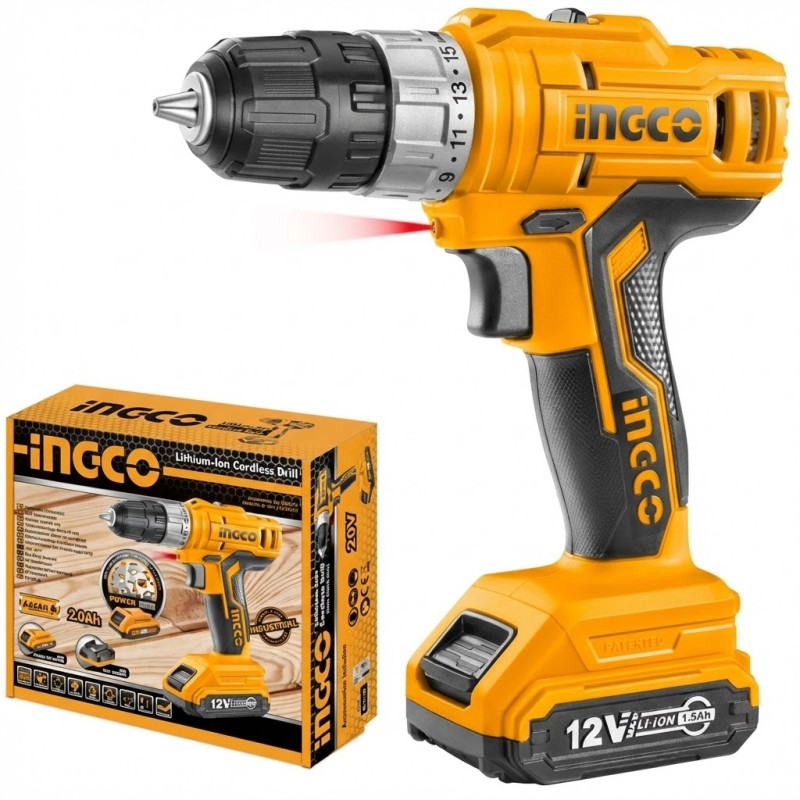 Perceuse visseuse sans fil 20V 2BAT+1CHARGEUR 45NM+47ac - Ingco - CDLI200528