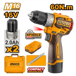 Perceuse visseuse sans fil 16V+2 battéries 2AH+1 CHARG - Ingco - CDLI16682
