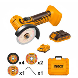 Mini meuleuse 76MM lithiumion 20V+1BATT2Ah+CHAR - Ingco - CAGLI76012