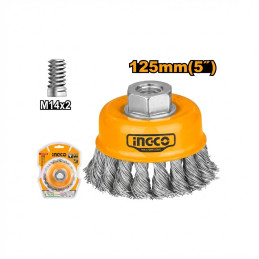 Brosse boisseau à fils laitonnes 75mm diamètre 0.5 - Ingco - WB20755