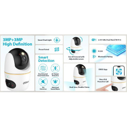 caméra de sécurité intérieure intelligente dotée d'un double objectif de 3 MP + 3 MP Dahua - DH-H3D-3F