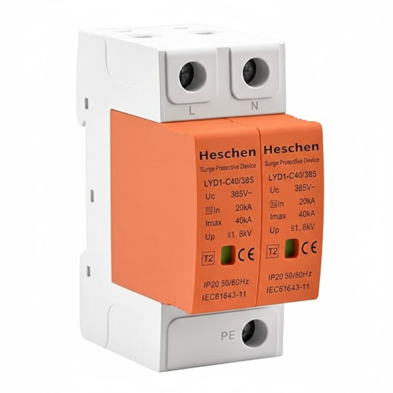 Dispositif de protection contre les surtensions, LYD1-C40/385, 2P 385V 20KA - Heschen - MAZFBOB3MTCW5P