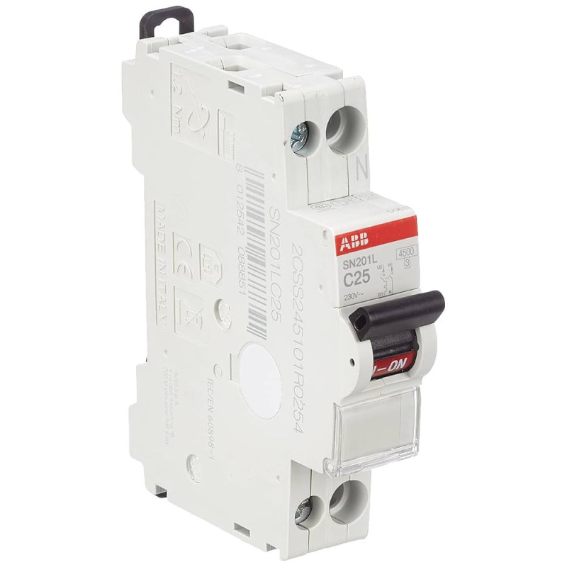 Disjoncteur modulaire - 1P+N - 2A - courbe C - 10000A/4,5kA - ABB - 2CSS245102R0104