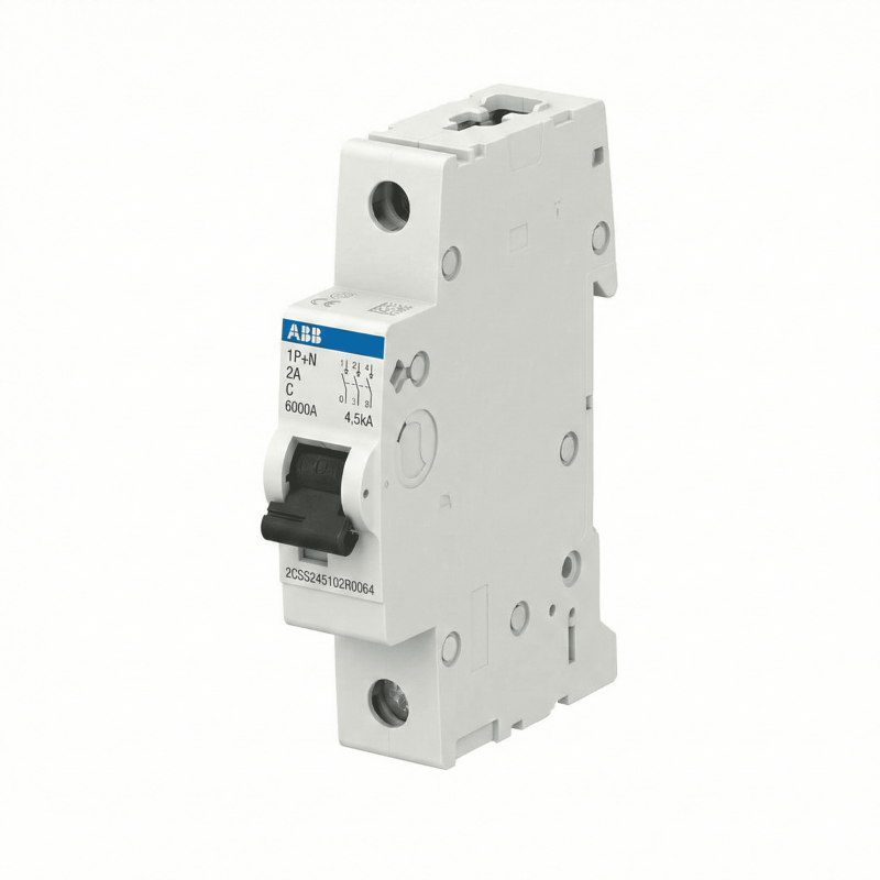 Disjoncteur modulaire - 1P+N - 2A - courbe C - 6000A/4,5kA - ABB - 2CSS245102R0064