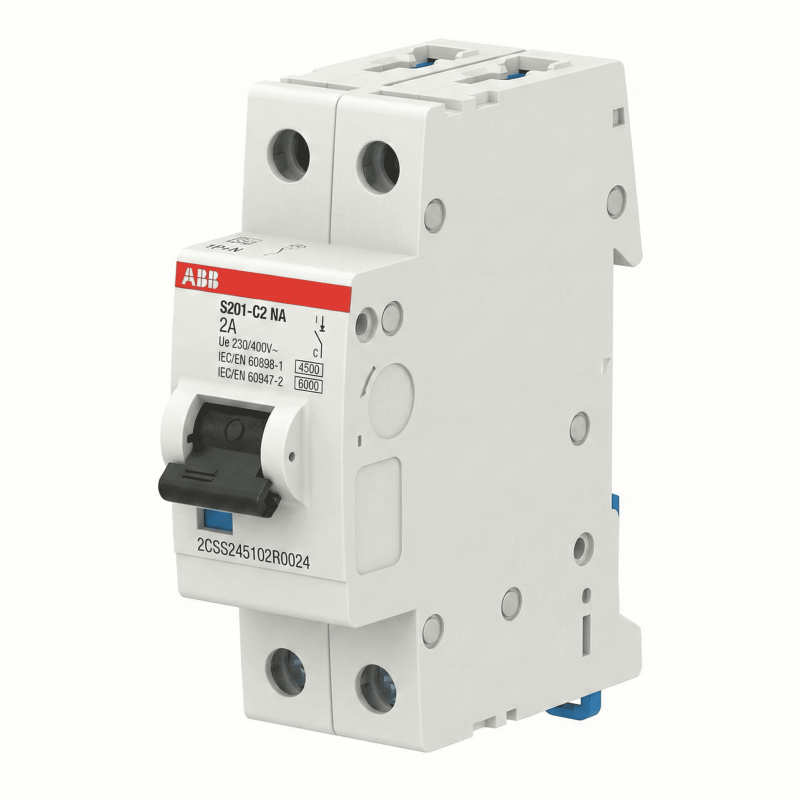 Disjoncteur modulaire - 1P+N - 2A - courbe C - 3000A/6kA - ABB - 2CSS255101R0034