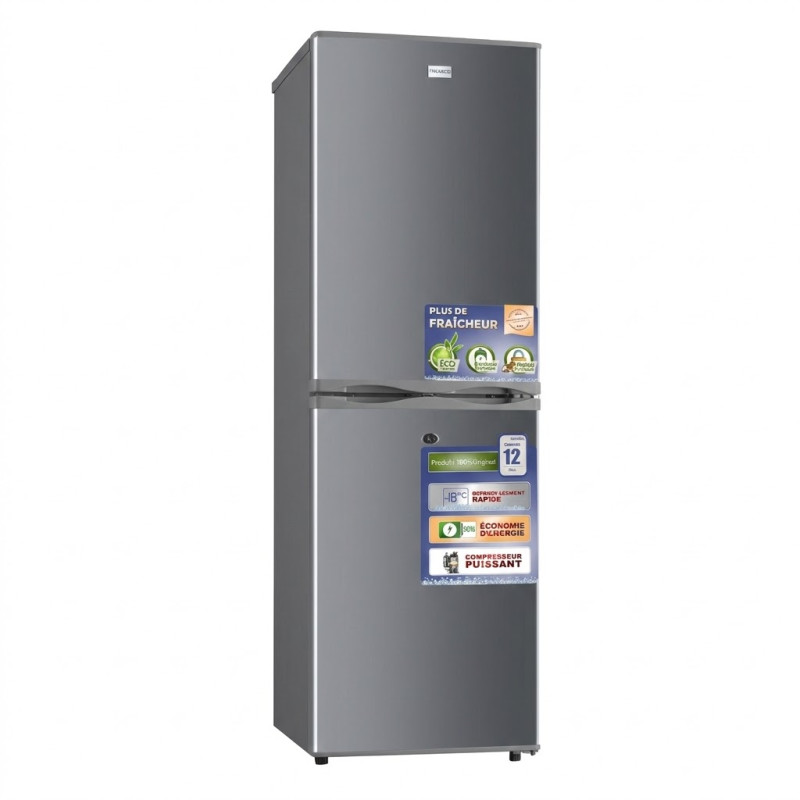 Frigo combiné NASCO – 146 L net – Silver – 3 tiroirs – Éco énergie – 220-240 V – Avec clé – KNASD2-225