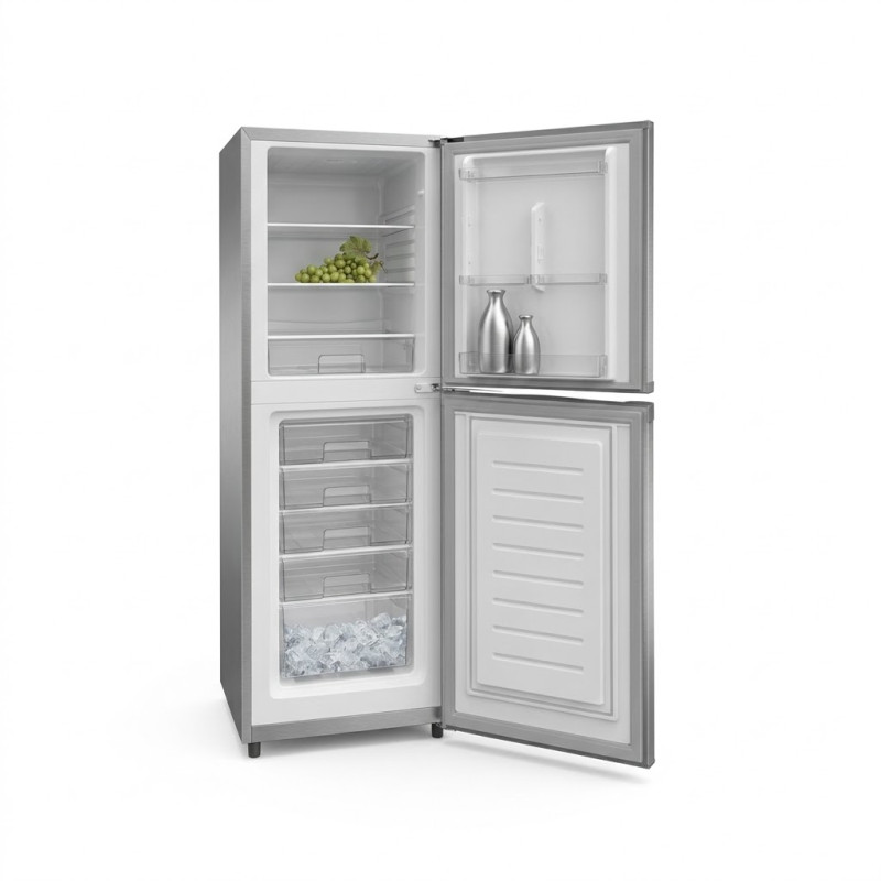 Frigo combiné nasco avec clé – couleur silver – 4 petits tiroirs + 1 grand tiroir – KNASD2-400