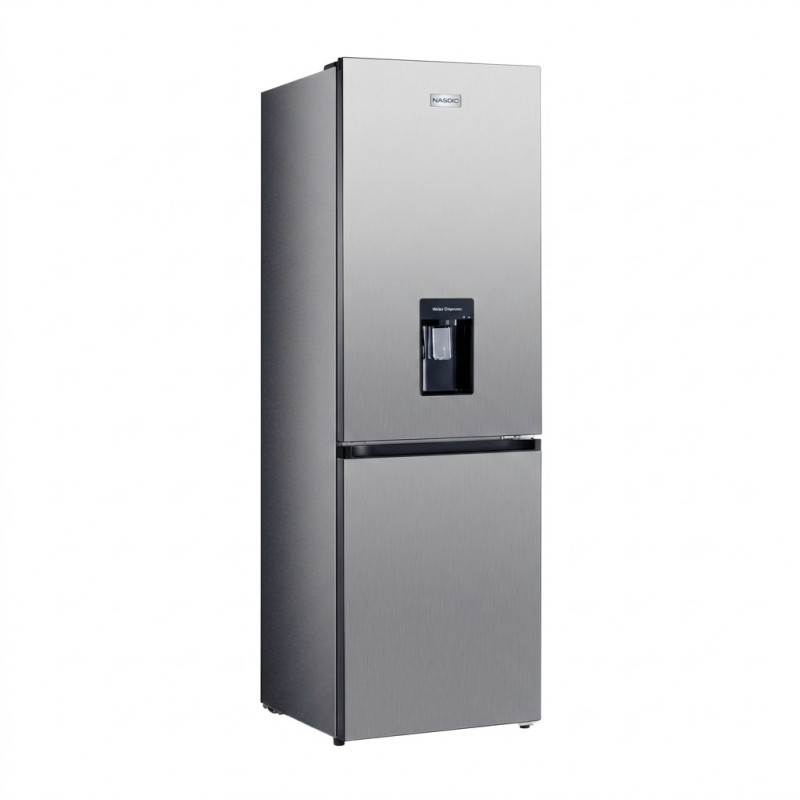 Frigo combiné NASCO – 307 L Net – 3 tiroirs – Silver – Distributeur d’eau – Affichage LED – SNASD2-450N1WDS