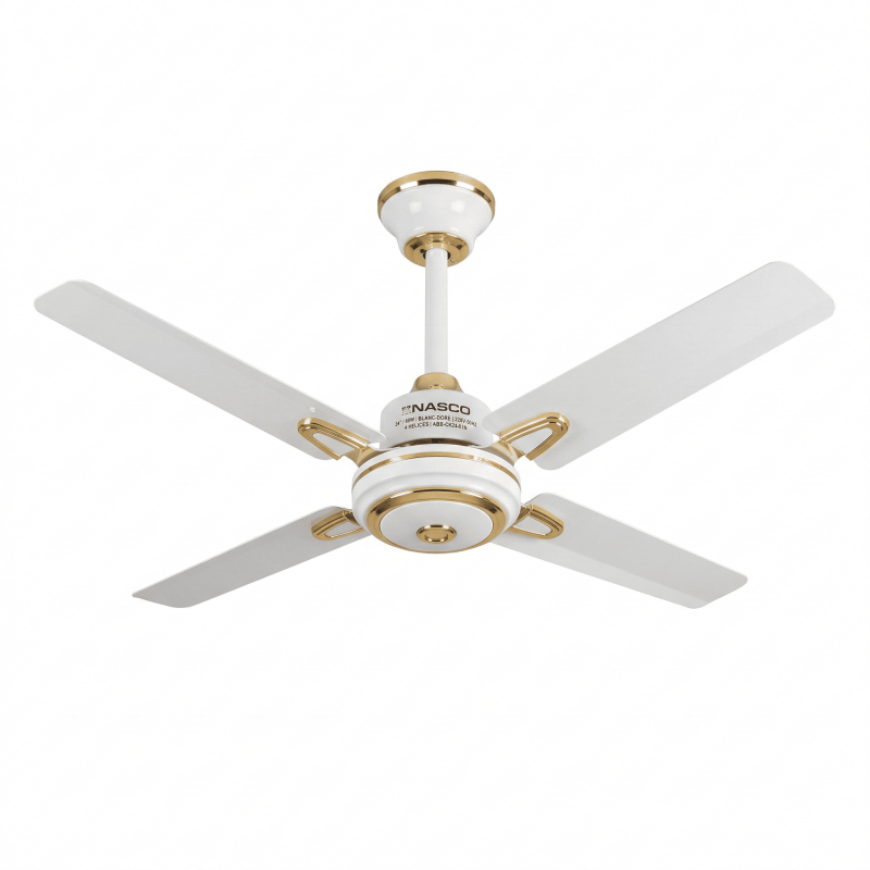 VENTILATEUR PLAFONNIER NASCO 24'' / 60W / BLANC-DORE / 4 HELICES / 220V-50Hz / 4PCS/CT - NASCO - CK24-01N