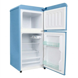 Petit réfrigérateur NASCO rétro – 2 portes – Bleu – 110 L (86 L net) – R600a – Économie d’énergie – NASF2-110RT