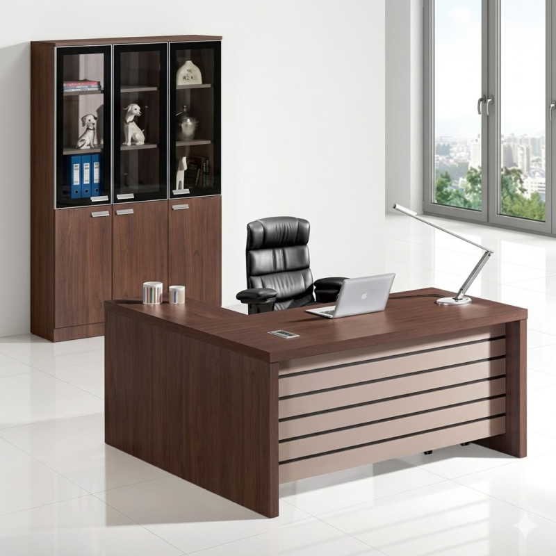 Bureau de Directeur - 180X80 Pied Panneau - Couleur Noir Retour 80X60 - Caisson 3 Tiroir à Roulette noir Bureau de Directeur - 180X80 Pied Panneau - Couleur Noir Retour 80X60 - Caisson 3 Tiroir à Roulette noir