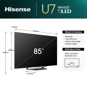 Tv Led 85'' ULED - Mini-LED VIDAA - Hisense - 85U7NAU