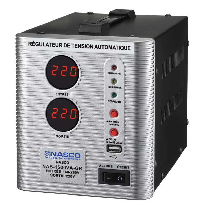 STABILISATEUR AUTOMATIQUE 1500VA COMPTEUR DIGITAL - NASCO - NAS-1500VA-GR