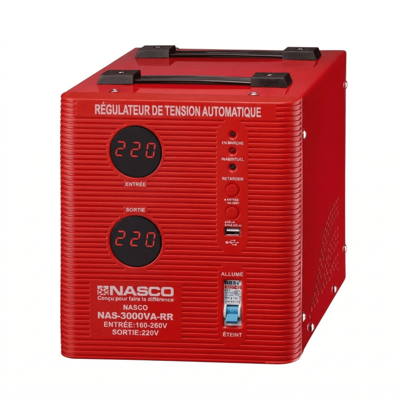 STABILISATEUR AUTOMATIQUE ROUGE 3000VA COMPTEUR DIGITAL - NASCO - NAS-3000VA-RR