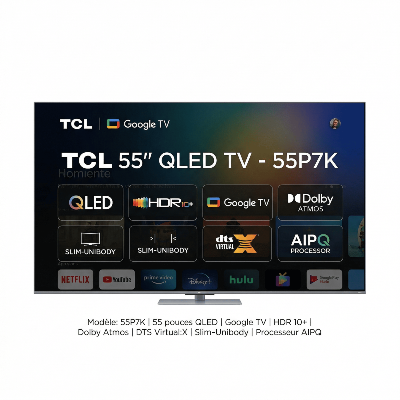 TV 55″ 4K QLED Google Aipq Processor – Fonction Alexa – Assistance Google – TCL - 55P7K