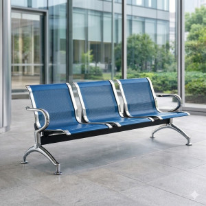 Banquette d'attente 3 places en inox au design bleu perforé 175*63*73 - H3006-1