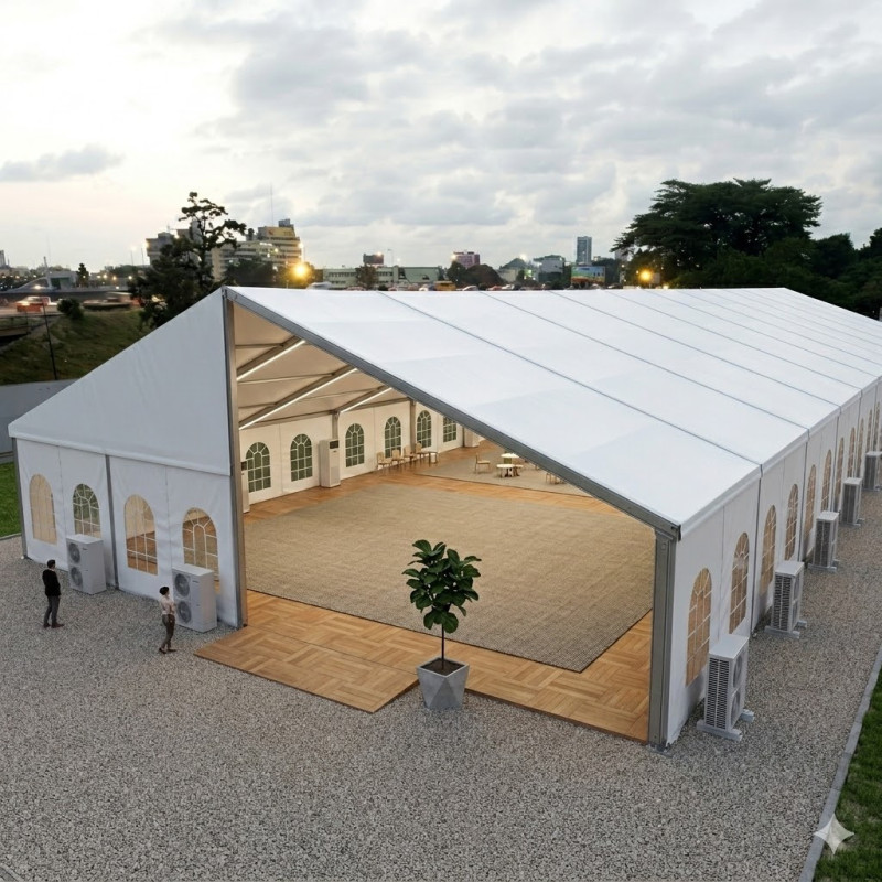 Location de Chapiteau climatisé 625 m2 (25x25m ) avec parquet - Moquette