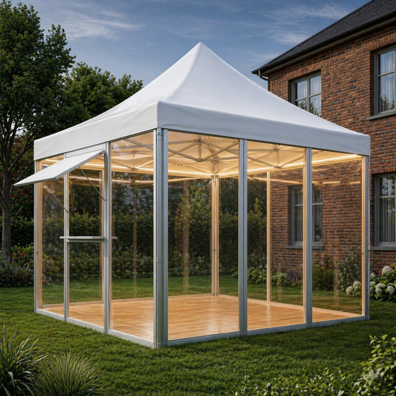 Location pour Tente Garden Transparent avec Parquet - Moquette - 5x5m