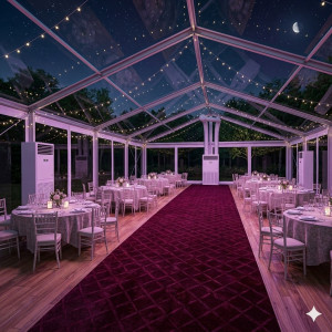 Location de Chapiteau climatisé transparent 150 m2 (10x15m ) avec parquet - Moquette
